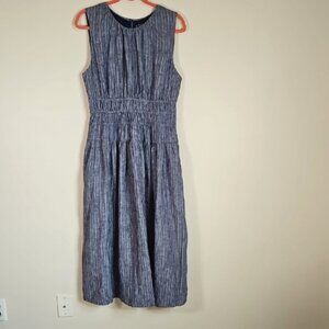 J Crew Linen Hyacinth Maxi Chambray Blue/white Stripe Gathered Neck M Dress